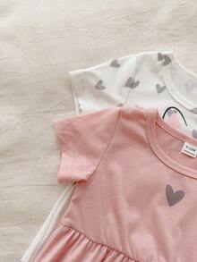 女婴两件套夏季粉白撞色圆领短袖A字连衣裙，可爱甜美风格，针织面料 - 彩色 - 查看 5