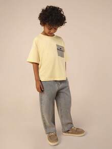 SUMWON Boys Short Sleeve Crew Neck Jersey T-Shirt With Chest Pocket Detail Casual Summer Top - Yellow - View 3