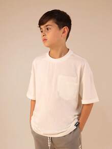 SUMWON Boys Double Pocket Crew Neck Short Sleeve Cotton T-Shirt Casual Summer Everyday Basic Tee Youth - White - View 4