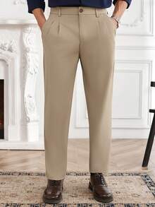 Core Aspect 男士轻便商务休闲裤，驼色面料，通勤时尚舒适百搭，男友/老公/周年纪念礼物，高腰修身直筒裤，修饰腿型。男士直筒裤，卡其色裤子，男士褶裥西装裤 - 駝色 - 查看 9