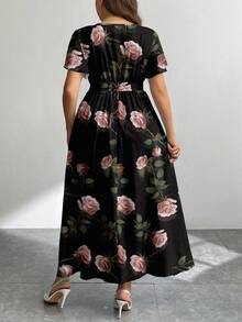 Modelyn Casual Vintage Floral Pattern Loose Plus Size Dress, Suitable For Autumn/Winter Spring - Multicolor - View 3