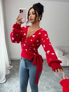 Franclia 新浪漫情人节氛围心形提花百搭时尚休闲女式开衫