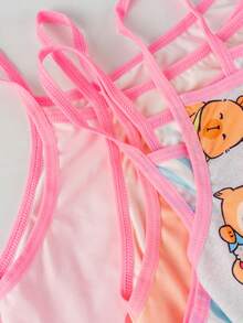 4件套女童简约纯色无钢圈吊带背心和舒适平角内裤套装 - 彩色 - 查看 4