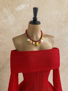 Soleia Women's Vacation Beach Solid Color Off-Shoulder Hollow-Out Knitted Romper  New Year Dress Elegant Dresses For Party Red Dress  Elegant Dresses For Party Red Dress For Women Sweater - Red - View 5