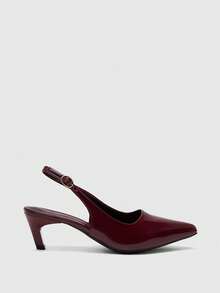 CUCCOO BIZCHIC Women's Pointed Toe Mid Heel Burgundy Backless Pumps, Minimalist Commuter Daily Versatile Office Shoes, Spring/Autumn Valentine's Day - Burgundy - View 4