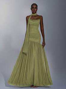 Elitara Elegant Wine Red Minimalist High-Elastic Mesh Strapless Ruched Waist A-Line Dress, Suitable For Dates, Singles Parties, Weddings, Formal Events