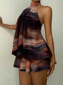 Aloruh Đầm ngắn cổ yếm buộc dây, họa tiết chuyển màu thanh lịch dành cho nữ, thích hợp dự tiệc. Đầm sang trọng cho nữ, đầm dự tiệc cho nữ. Hoàn hảo cho mùa xuân và mùa hè, kỳ nghỉ, đám cưới và tiệc trà chiều. - Nhiều màu - Xem 4