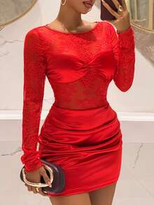 Slaydiva 2025新款红色蕾丝抹胸美人鱼连衣裙，适合派对、生日、酒吧、夜店、情人节、万圣节、圣诞节等场合。 - 紅色 - 查看 10