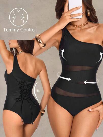 Shapewave 2026 New Women's Swimwear ArrivalFor School,Suitable For Holiday, Date, Afternoon Tea, Western, Cruise, Beach, Island, Road Trip, All Seasons, Music Festival, Boho Vacation,Bohemian Vacation, Chill Autumn ,Western Boho ,Elegant Tops For Women 1pc Women's Halter Neck Semi-Sheer Mesh Bodycon Sexy Beach Dress Swimsuit Tummy Control Shapewear Swimsuit Bodysuit For Women Curve Bodysuit Swimsuits Curve