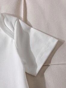 SHEIN 5pcs/Set Newborn Baby Girls' Soft Comfortable Solid Color Envelope Collar Short Sleeve Bodysuit, Casual Daily Wear, Layering, Easy On/ Short Sleeve Shorts, Spring/Summer - White - View 4