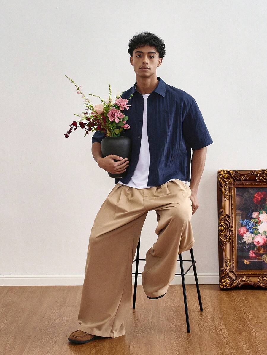 TOKVUE Áo sơ mi nam thêu họa tiết, kiểu dáng thường ngày, đa năng. - màu đen - Xem 1