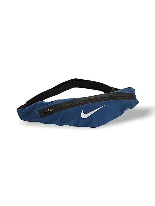 Nike Angled Waist Pack Lightweight Versatile Logo Solid Easy To Wash Multiple Pockets Adjustable Sports Outdoor Running Daily Travel Unisex Blue Black