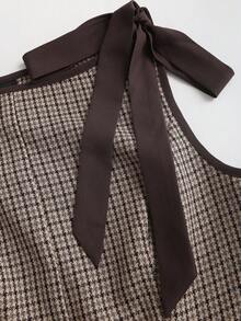 Sweetra Đầm ballet nhẹ, kiểu Pháp cổ điển, cổ áo kẻ caro, thắt nơ eo, dáng suông, màu nâu, dành cho nữ, thích hợp mặc ngoài trời/hẹn hò mùa xuân/hè. - Màu Khaki - Xem 4