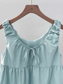 GlowEve Sleeveless Pleated Bow Tie Strap Ruffle Hem A-Line Women Blouse Shirt - Mint Green - View 6