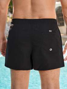 Manfinity Swimmode 男士夏威夷风抽绳腰泳裤 - 黑色 - 查看 2