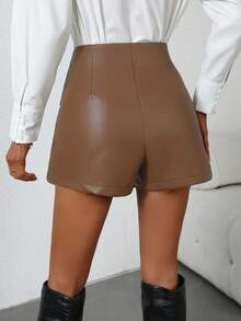 EMERY ROSE Quần short xoắn da PU thời trang đa năng màu trơn cho nữ - Cà phê nâu - Xem 2