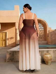 Swim Oasis Nuovo costume da bagno intero da donna taglie forti con spalline sottili e tre colori, con gonna lunga e trasparente, costume da bagno casual a due pezzi per vacanze - Multicolore - Visualizzare 9