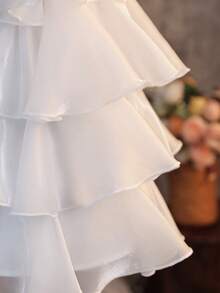 SHEIN Đầm hè organza màu trắng thanh lịch dễ thương cho bé gái/bé gái - trắng - Xem 7