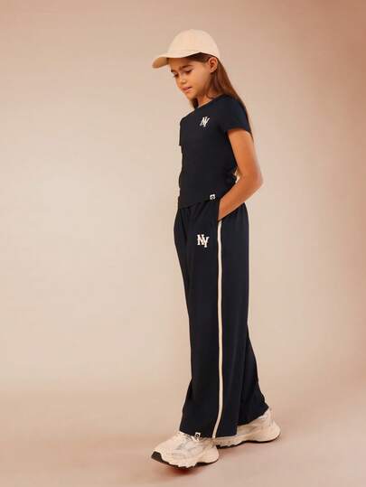  Conjunto coordinado SUMWON de camiseta de manga corta y pantalón de pierna ancha con estampado de NY para adolescentes, casual y cómodo, ideal para vacaciones