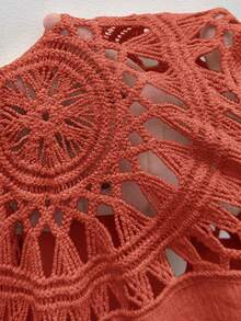 SHEIN Frenchy 大码休闲度假V领蕾丝拼接开衩连衣裙 - 玫瑰紅 - 查看 6