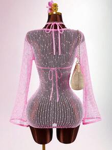 Amplova Women's Romantic Pink Beach Starfish Bikini With Sheer Cover-Up Set - Pink - View 2