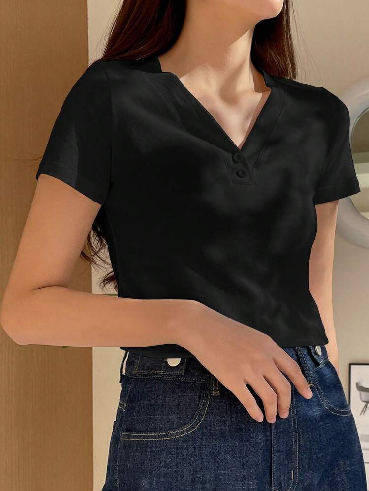 Ladies' Summer Plain V-Neck Casual Short-Sleeved T-Shirt,Crop Tops Women