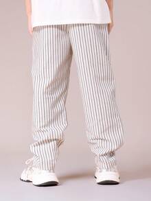 SUMWON Striped Jogger Pants With Elastic Cuffs For Comfortable Everyday Wear Casual Bottoms With Vertical Lines Pattern Vacation - Apricot - View 3