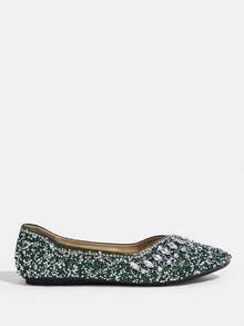 CUCCOO TILAWA Bailarinas con puntera puntiaguda y con rhinestones para mujer, de color plateado lujoso, cómodas y de uso casual para el día a día en Navidad - Verde Oscuro - Ver 2