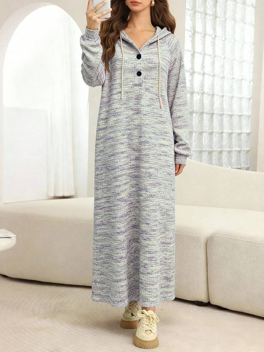 Mulvari Women's Autumn/Winter Button Hooded Colorblock Dress - Multicolor - View 1