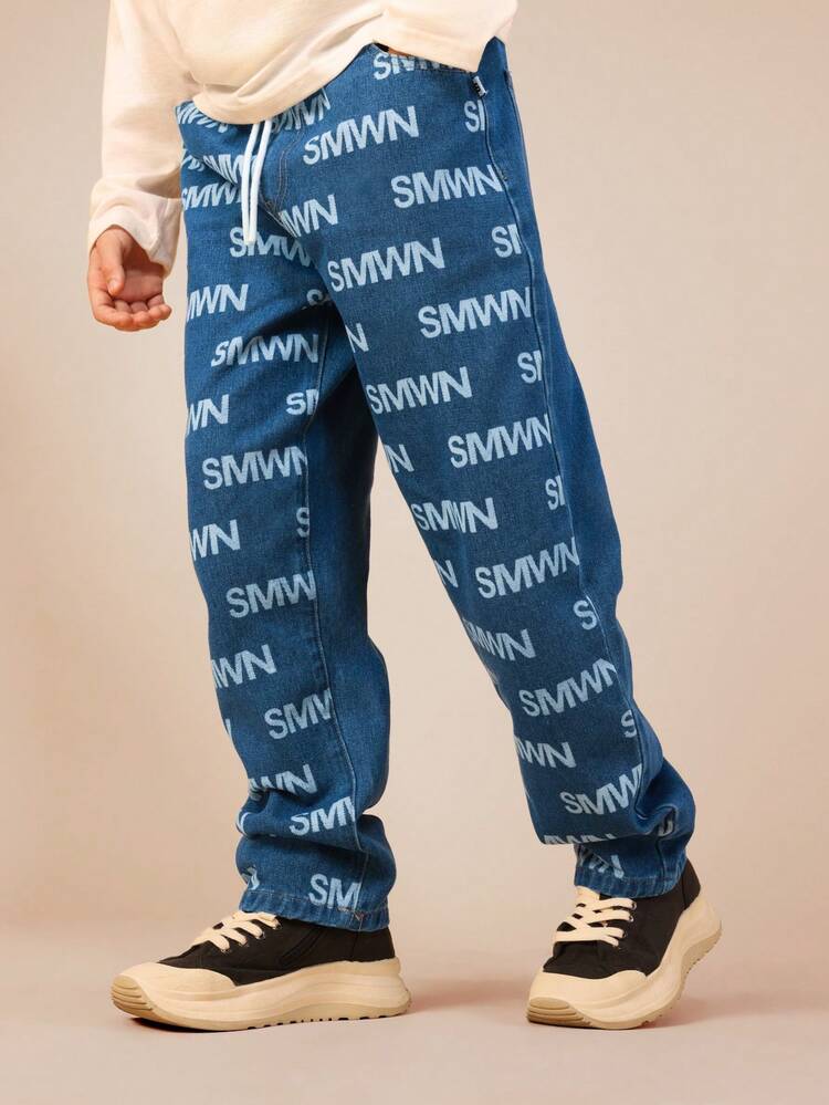Denim Jogger Jeans With Logo Print