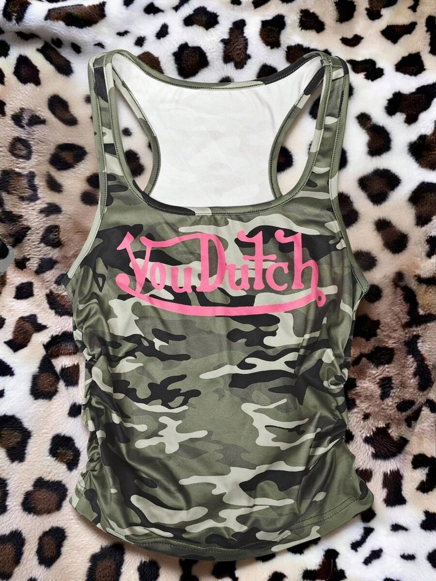 Noixe 女士字母迷彩印花方领休闲吊带衫 - 彩色 - 查看 1