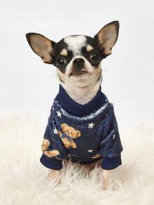 PETSIN 1 Printed Brown Bear Star Flannel Sweatshirt, Thick And Warm Pet For Autumn And Winter, Navy Blue - Multicolor - View 4