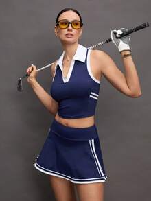 Activina Women's Striped Patchwork Golf Skirt Pants - Blue - View 6