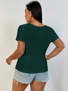Shapeblank Áo nữ cỡ lớn mùa hè, áo nữ thường ngày, áo ngắn tay mùa hè, áo nữ mùa hè đi chơi, áo nữ dự tiệc nhạc đồng quê, nhạc rave - Màu xanh lá cây đậm - Xem 2