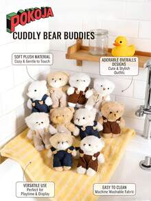 4.7英寸可爱腮红吊带裤小熊毛绒钥匙扣挂件，带可爱腮红的吊带熊玩具，情人节、毕业礼物、派对小礼物、DIY手工、圣诞礼物、可爱装饰、圣诞装饰品 - 彩色 - 查看 3