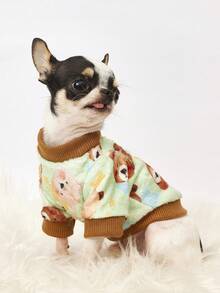 PETSIN 1 Sudadera de franela con estampado de oso de peluche marrón, gruesa y cálida para mascotas en otoño e invierno, color verde - Verde - Ver 2
