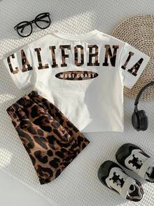 SHEIN 2pcs/Set Unisex Baby Leopard Print Black Short Sleeve T-Shirt Knit Top And Leopard Print Shorts Set, Spring/Summer Baby Boy Clothes, Outfits, Baby Boy Short Sleeve Top - Black - View 7