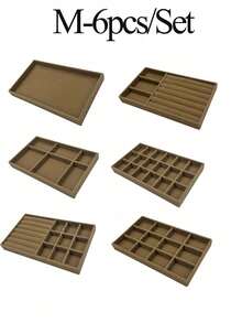 首饰托盘收纳盒，项链耳环戒指展示收纳盒，可堆叠首饰盒化妆品收纳盒，适用于耳环、项链、戒指、手链、吊坠、珍珠等饰品。 - 棕色 - 查看 24