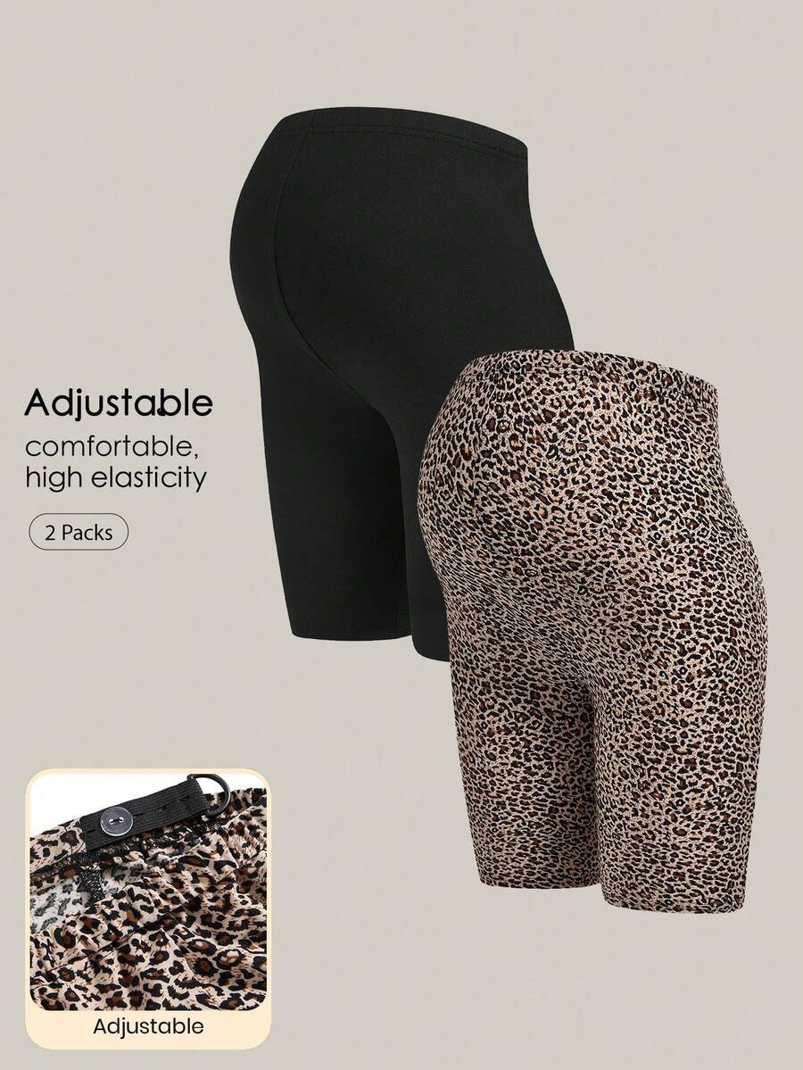 Modmama Maternity Casual Adjustable Waist Cropped Leggings - Multicolor - View 1