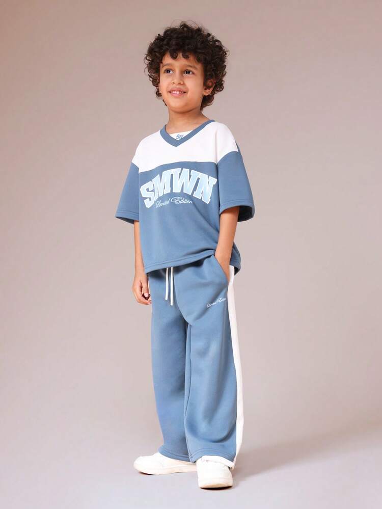 V-Neck Color Block Co-Ord Set With Print