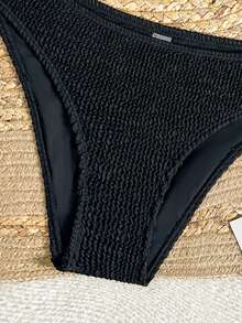 SHEIN 少女提花针织泳衣套装 - 黑色 - 查看 5