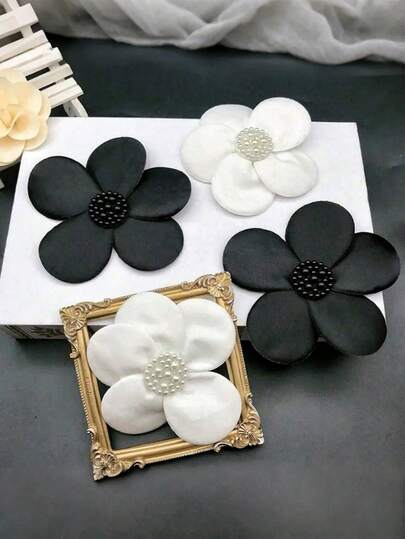 2/4pcs White / Black 3D Beaded Lace, Applique Flower Patch, Motif Veil Bodice DIY Flower Jewelry Cloth Stickers Accessories, Clothing Accessories For DIY, Wedding Decoration