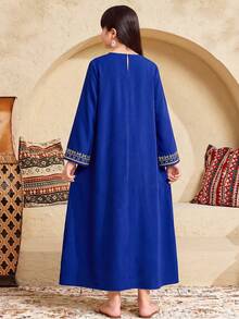 SHEIN Tween Girls' Fashionable Printed V-Neck Long Sleeve Dress