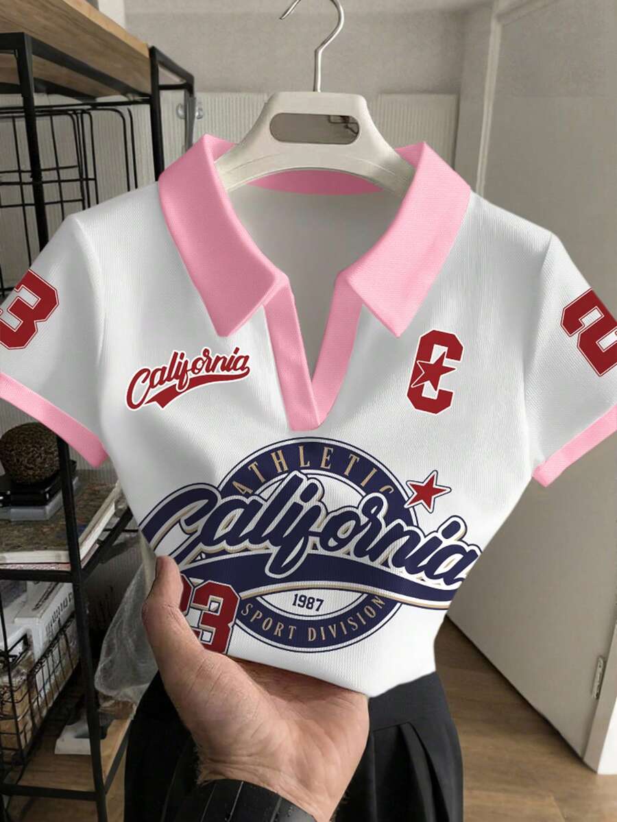 Rovax Blusa casual versátil de manga corta con estampado de letras para mujer - Blanco - Ver 1