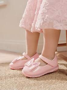 Cozy Pixies Toddler Girls' Cute Versatile Hook And Loop Strap Shoes, Convenient For Indoor & Outdoor Wear, Rabbit Design - Pink - View 2