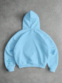 PAVTROS Manfinity Streetrush 男士保暖连帽衫，街头风流行款，INS 同款交叉植绒连帽衫，适合户外音乐节、夜店、酒吧等场合，可作为男友/老公礼物、周年纪念礼物，街头服饰，保暖，圣诞节、秋季皆宜，长袖上衣 - 藍色 - 查看 4