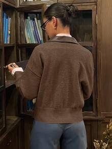 DAZY Damkofta i PU-läder med lapptäcke och dragkedja, höst - Kaffebrun - Visa 2