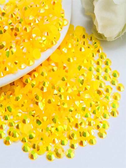 2000pcs 3-6mm Golden Yellow Flat Resin Rhinestones, Round Jelly Gemstones For Making Accessories Shoes, Clothes, Cosmetics, Bags, Decoration
