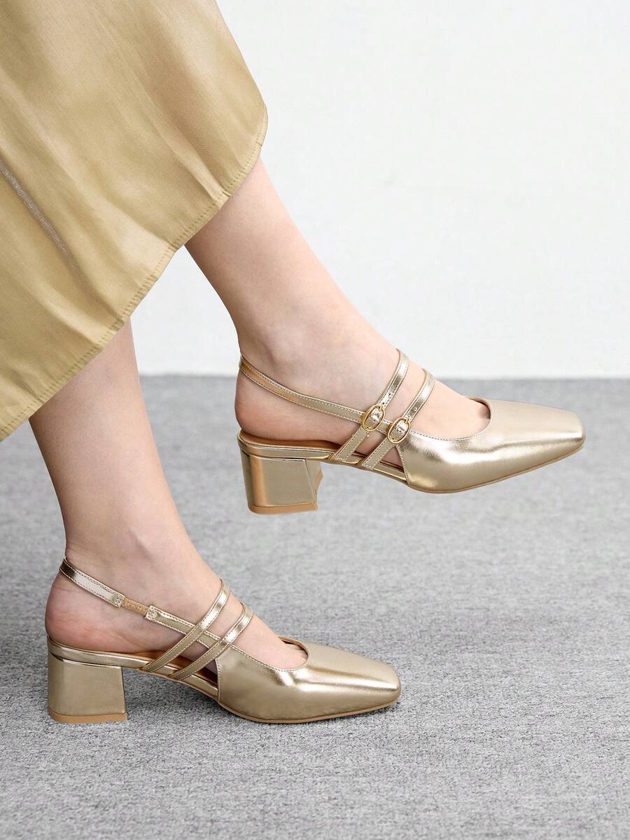 CUCCOO BIZCHIC 女士经典金色PU系带低跟鞋,全球四季必备 - 淺金 - 查看 1