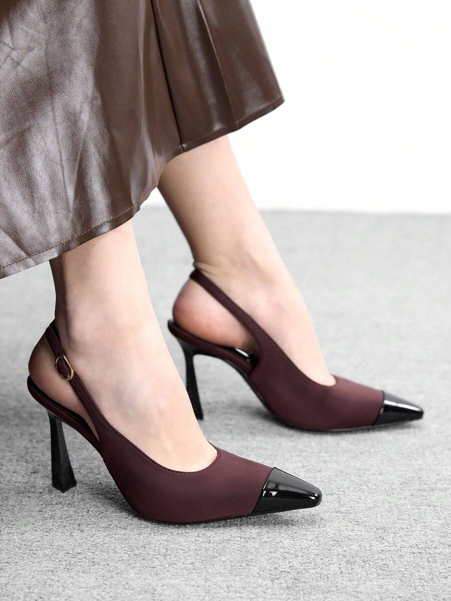 CUCCOO BIZCHIC Women's Fashion Open Toe Stiletto High Heel Shoes, Suitable For Commuting, Dating, Parties, Festivals And Various Occasions Valentine's Day - Burgundy - View 1